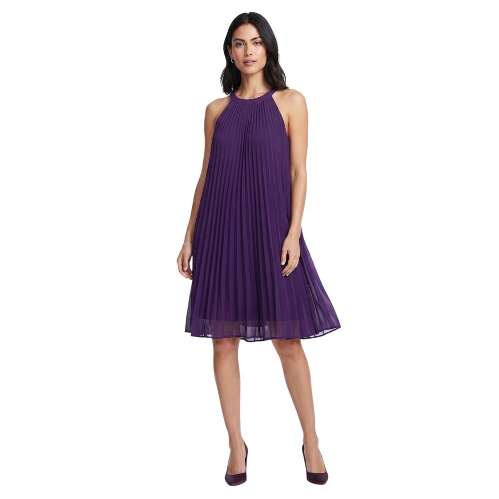 New York & Co Pleated Halter Mini A-line Mini Dress